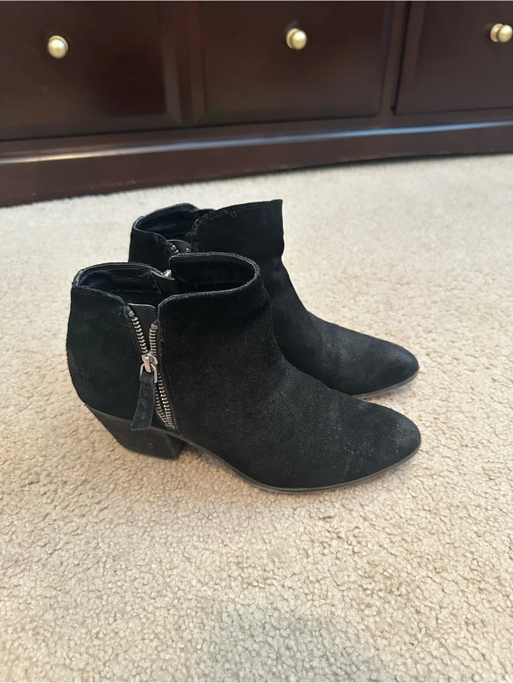 Frye Women's Black Suede Ankle Booties with Side Zipper